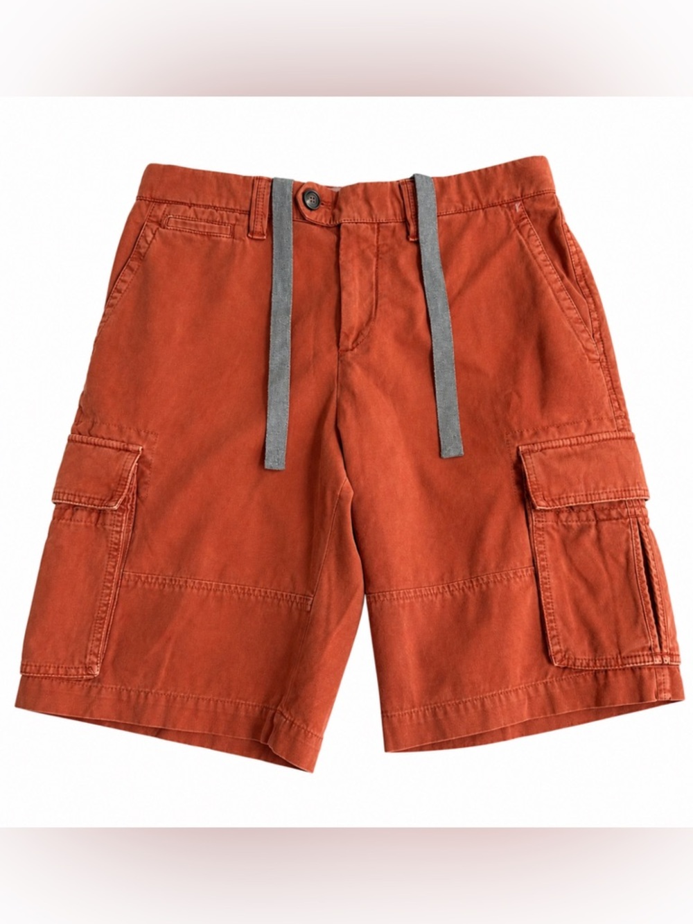 Brunello Cucinelli Men's Rust Orange Cargo Shorts with Drawstring